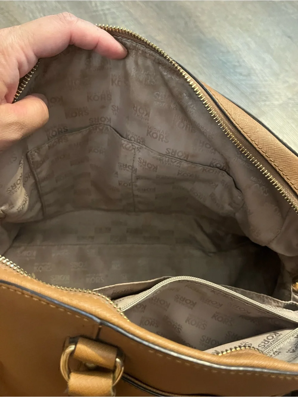 Michael Kors Camel Leather Dome Satchel with Gold Hardware Purse